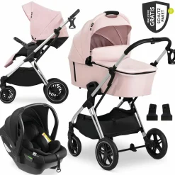 3in1 Kinderwagen-Set Vision X Trio Set Black - inkl. i-Size Babyschale Drive N Care & XXL Zubehörpaket - Melange Rose