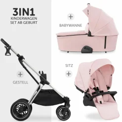 3in1 Kinderwagen-Set Vision X Trio Set Black - inkl. i-Size Babyschale Drive N Care & XXL Zubehörpaket - Melange Rose