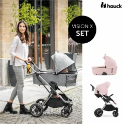 3in1 Kinderwagen-Set Vision X Trio Set Black - inkl. i-Size Babyschale Drive N Care & XXL Zubehörpaket - Melange Rose
