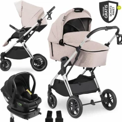 4in1 Kinderwagen-Set Vision X Trio Set - inkl. i-Size Babyschale & Isofix Base & XXL Zubehörset - Melange Beige