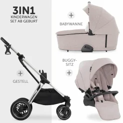 4in1 Kinderwagen-Set Vision X Trio Set - inkl. i-Size Babyschale & Isofix Base & XXL Zubehörset - Melange Beige