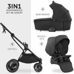 3in1 Kinderwagen-Set Vision X Trio Set Black - inkl. Maxi-Cosi i-Size Pebble Pro & XXL Zubehörpaket - Melange Black