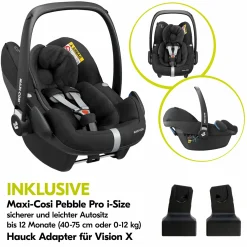 3in1 Kinderwagen-Set Vision X Trio Set Black - inkl. Maxi-Cosi i-Size Pebble Pro & XXL Zubehörpaket - Melange Black