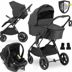 3in1 Kinderwagen-Set Vision X Trio Set Black - inkl. i-Size Babyschale Drive N Care & XXL Zubehörpaket - Melange Black