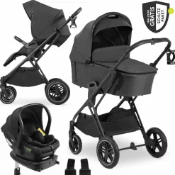 4in1 Kinderwagen-Set Vision X Trio Set - inkl. i-Size Babyschale & Isofix Base & XXL Zubehörset - Melange Black