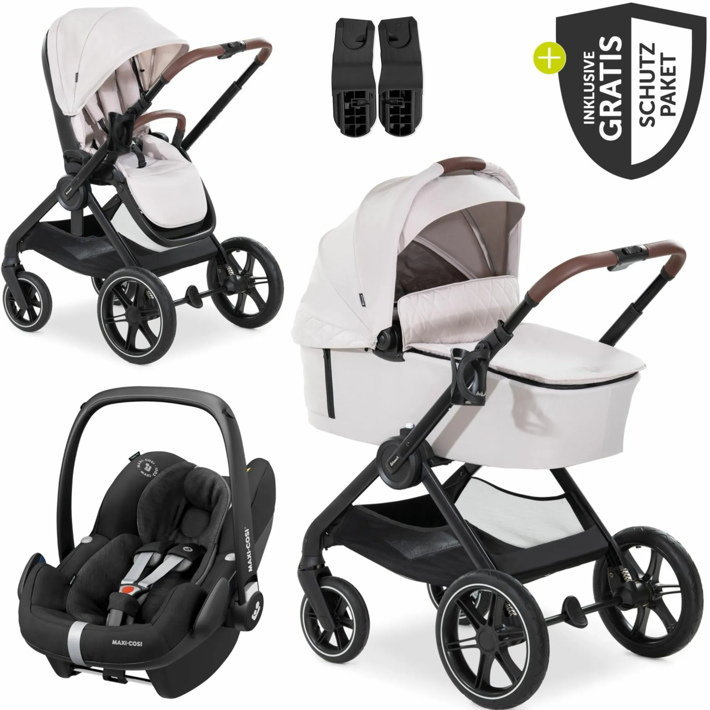 3in1 Kinderwagen-Set Walk N Care Trio Set inkl. Maxi-Cosi i-Size Pebble Pro & XXL Zubehörpaket - Beige
