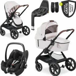 4in1 Kinderwagen-Set Walk N Care Trio Set inkl. Maxi-Cosi i-Size Pebble Pro & Isofix Basis FamilyFix3 & XXL Zubehörset - Beige