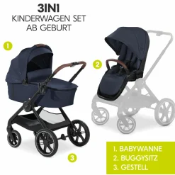 4in1 Kinderwagen-Set Walk N Care Trio Set inkl. Maxi-Cosi i-Size Pebble Pro & Isofix Basis FamilyFix3 & XXL Zubehörset - Dark Blue