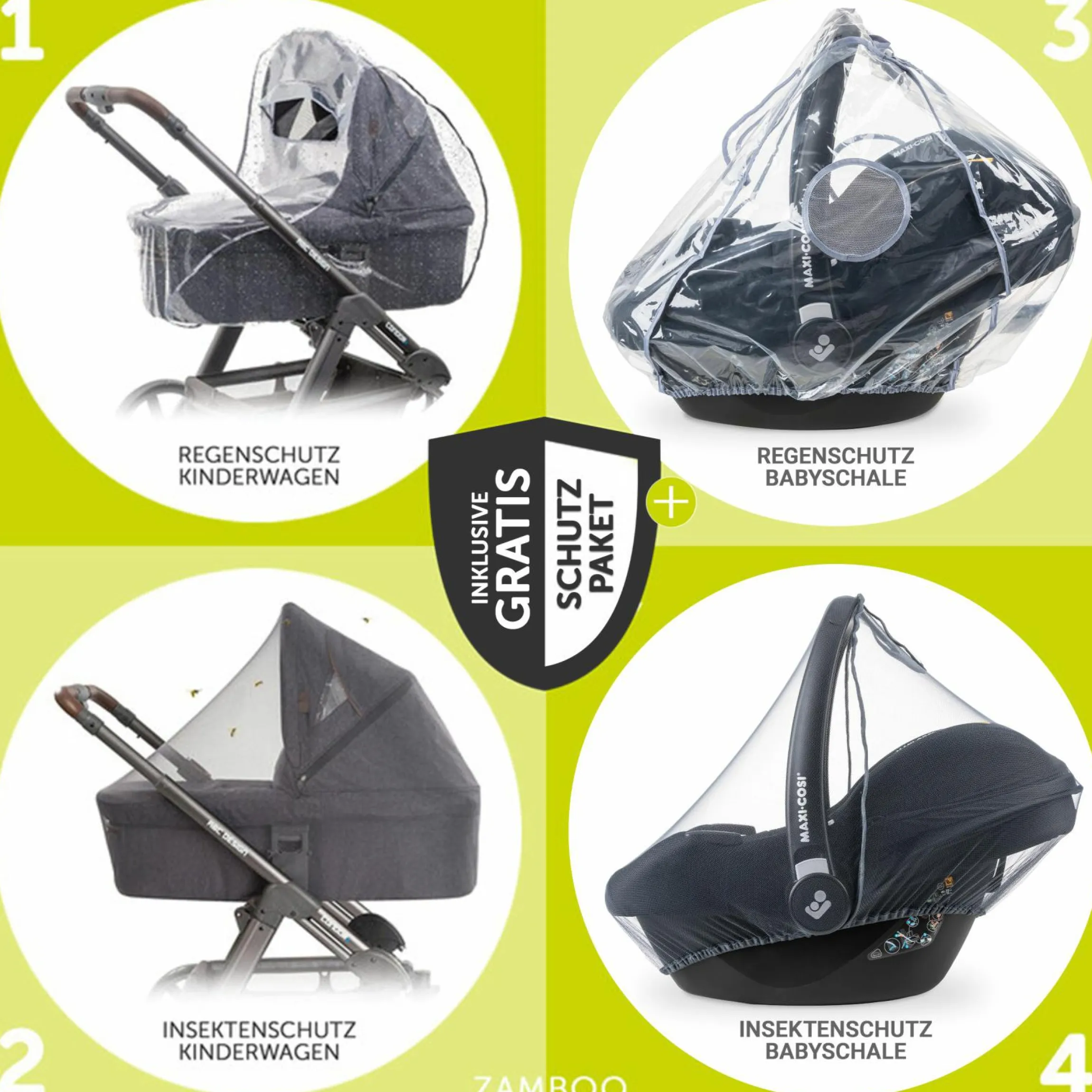 4in1 Kinderwagen-Set Walk N Care Trio Set inkl. Maxi-Cosi i-Size Pebble Pro & Isofix Basis FamilyFix3 & XXL Zubehörset - Dark Blue