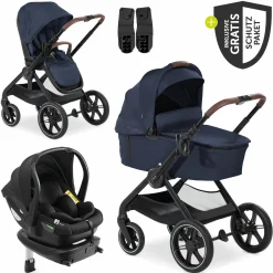4in1 Kinderwagen-Set Walk N Care Trio Set inkl. i-Size Babyschale & Isofix Base & XXL Zubehörset - Dark Navy Blue