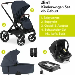 4in1 Kinderwagen-Set Walk N Care Trio Set inkl. i-Size Babyschale & Isofix Base & XXL Zubehörset - Dark Navy Blue