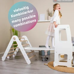 2in1 Kletterleiter & Rutsche für Littlefoot Lernturm und Kletterdreieck - Natur lackiert