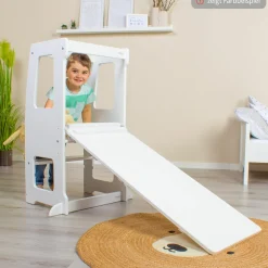 2in1 Kletterleiter & Rutsche für Littlefoot Lernturm und Kletterdreieck - Beige lackiert