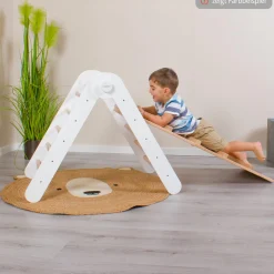 2in1 Kletterleiter & Rutsche für Littlefoot Lernturm und Kletterdreieck - Beige lackiert