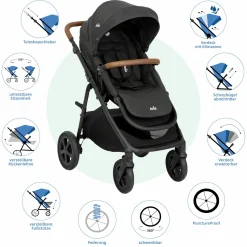 2in1 Kombi-Kinderwagen Alore bis 22 kg belastbar mit Babywanne Ramble XL, Liegeposition, umsetzbarer & höhenverstellbarer Sportsitz, Teleskop-Schieber inkl. Adapter & Regenschutz - Shale - Kollektion 2025