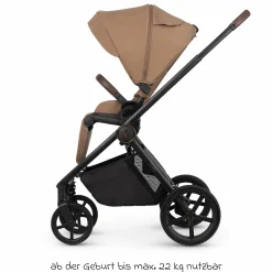2in1 Kombi-Kinderwagen Claro bis 22 kg mit Babywanne, Sportsitz, Teleskopschieber, Liegeposition inkl. Regenschutz, Beindecke & Wickeltasche mit Wickeunterlage - Caramel - Kollektion 2025