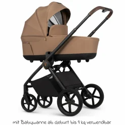 2in1 Kombi-Kinderwagen Claro bis 22 kg mit Babywanne, Sportsitz, Teleskopschieber, Liegeposition inkl. Regenschutz, Beindecke & Wickeltasche mit Wickeunterlage - Caramel - Kollektion 2025
