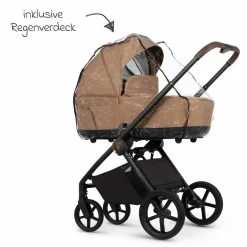 2in1 Kombi-Kinderwagen Claro bis 22 kg mit Babywanne, Sportsitz, Teleskopschieber, Liegeposition inkl. Regenschutz, Beindecke & Wickeltasche mit Wickeunterlage - Caramel - Kollektion 2025