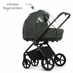2in1 Kombi-Kinderwagen Claro bis 22 kg mit Babywanne, Sportsitz, Teleskopschieber, Liegeposition inkl. Regenschutz, Beindecke & Wickeltasche mit Wickeunterlage - Forest