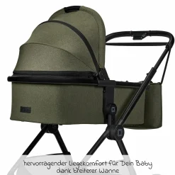 2in1 Kombi-Kinderwagen Clicc bis 22 kg mit Liegeposition, Babywanne, umsetzbare Sitzeinheit, Teleskopschieber inkl. Regenschutz, Wickeltasche, Fußsack & Adapter - Moss Melange