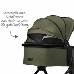 2in1 Kombi-Kinderwagen Clicc bis 22 kg mit Liegeposition, Babywanne, umsetzbare Sitzeinheit, Teleskopschieber inkl. Regenschutz, Wickeltasche, Fußsack & Adapter - Moss Melange
