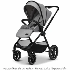 2in1 Kombi-Kinderwagen Clicc bis 22 kg mit Liegeposition, Babywanne, umsetzbare Sitzeinheit, Teleskopschieber inkl. Regenschutz, Wickeltasche, Fußsack & Adapter - Stone Melange