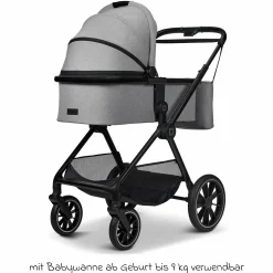 2in1 Kombi-Kinderwagen Clicc bis 22 kg mit Liegeposition, Babywanne, umsetzbare Sitzeinheit, Teleskopschieber inkl. Regenschutz, Wickeltasche, Fußsack & Adapter - Stone Melange