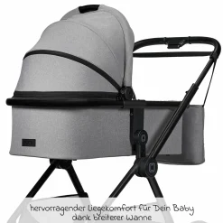 2in1 Kombi-Kinderwagen Clicc bis 22 kg mit Liegeposition, Babywanne, umsetzbare Sitzeinheit, Teleskopschieber inkl. Regenschutz, Wickeltasche, Fußsack & Adapter - Stone Melange