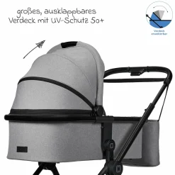 2in1 Kombi-Kinderwagen Clicc bis 22 kg mit Liegeposition, Babywanne, umsetzbare Sitzeinheit, Teleskopschieber inkl. Regenschutz, Wickeltasche, Fußsack & Adapter - Stone Melange