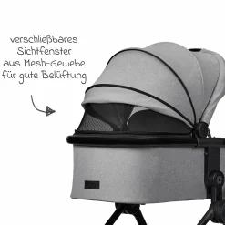 2in1 Kombi-Kinderwagen Clicc bis 22 kg mit Liegeposition, Babywanne, umsetzbare Sitzeinheit, Teleskopschieber inkl. Regenschutz, Wickeltasche, Fußsack & Adapter - Stone Melange