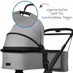 2in1 Kombi-Kinderwagen Clicc bis 22 kg mit Liegeposition, Babywanne, umsetzbare Sitzeinheit, Teleskopschieber inkl. Regenschutz, Wickeltasche, Fußsack & Adapter - Stone Melange
