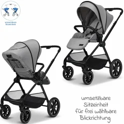 2in1 Kombi-Kinderwagen Clicc bis 22 kg mit Liegeposition, Babywanne, umsetzbare Sitzeinheit, Teleskopschieber inkl. Regenschutz, Wickeltasche, Fußsack & Adapter - Stone Melange