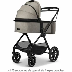 2in1 Kombi-Kinderwagen Clicc bis 22 kg mit Liegeposition, Babywanne, umsetzbare Sitzeinheit, Teleskopschieber inkl. Regenschutz, Wickeltasche, Fußsack & Adapter - Mud Melange