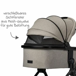 2in1 Kombi-Kinderwagen Clicc bis 22 kg mit Liegeposition, Babywanne, umsetzbare Sitzeinheit, Teleskopschieber inkl. Regenschutz, Wickeltasche, Fußsack & Adapter - Mud Melange