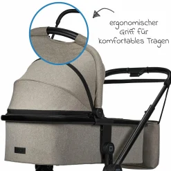 2in1 Kombi-Kinderwagen Clicc bis 22 kg mit Liegeposition, Babywanne, umsetzbare Sitzeinheit, Teleskopschieber inkl. Regenschutz, Wickeltasche, Fußsack & Adapter - Mud Melange