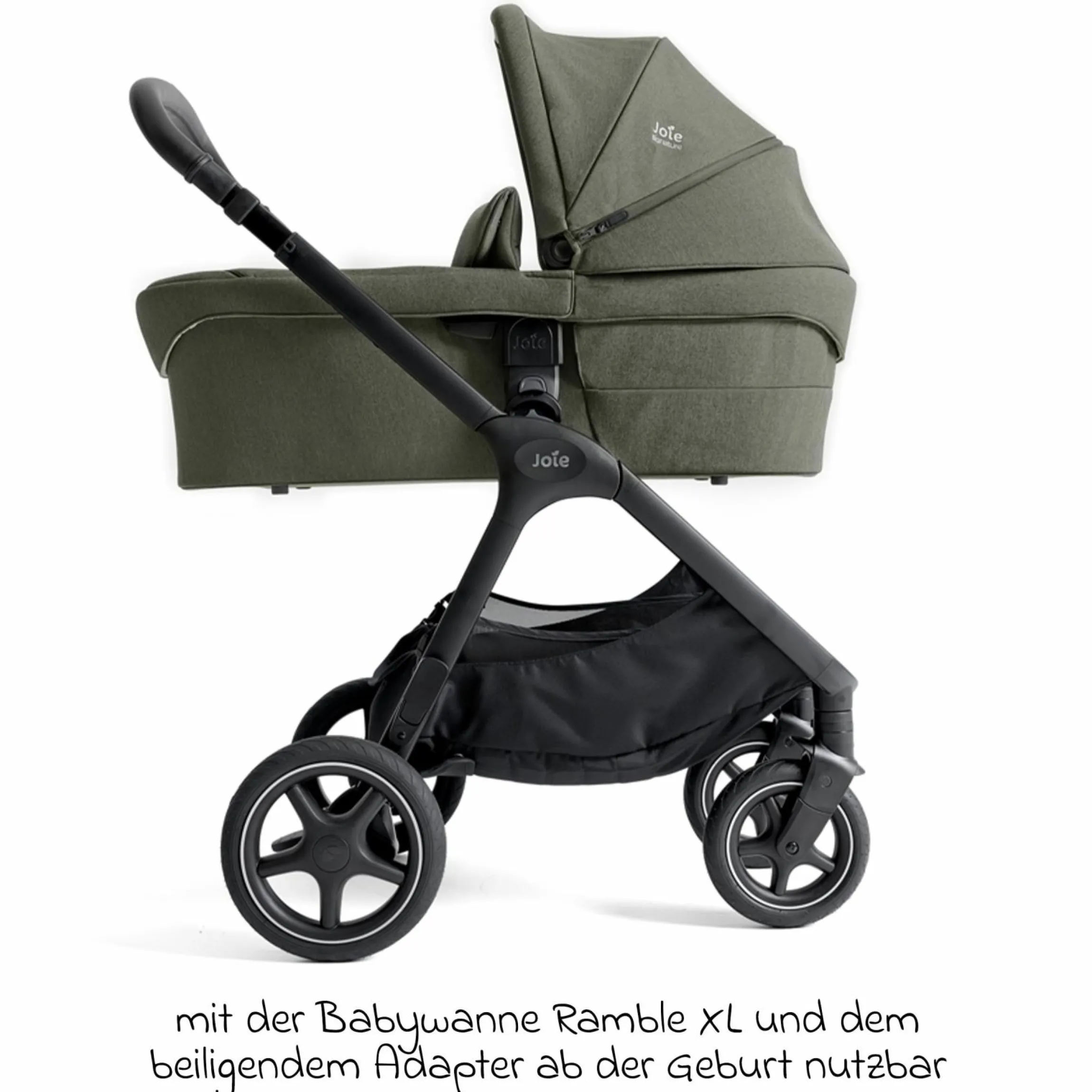 2in1 Kombi-Kinderwagen Finiti bis 22 kg belastbar mit Babywanne Ramble XL, Teleskopschieber, umsetzbare Sitzeinheit, inkl. Adapter & Regenverdeck - Signature - Evergreen