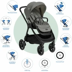 2in1 Kombi-Kinderwagen Finiti bis 22 kg belastbar mit Babywanne Ramble XL, Teleskopschieber, umsetzbare Sitzeinheit, inkl. Adapter & Regenverdeck - Signature - Evergreen