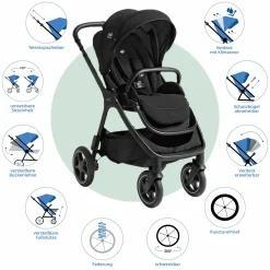 2in1 Kombi-Kinderwagen Finiti bis 22 kg belastbar mit Babywanne Ramble XL, Teleskopschieber, umsetzbare Sitzeinheit, inkl. Adapter & Regenverdeck - Signature - Eclipse