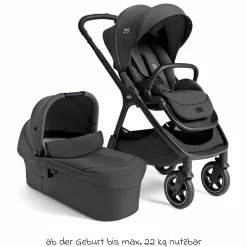 2in1 Kombi-Kinderwagen Finiti bis 22 kg belastbar mit Babywanne Ramble XL, Teleskopschieber, umsetzbare Sitzeinheit, inkl. Adapter & Regenverdeck - Signature - Ebony
