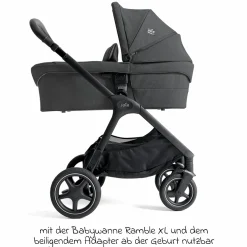 2in1 Kombi-Kinderwagen Finiti bis 22 kg belastbar mit Babywanne Ramble XL, Teleskopschieber, umsetzbare Sitzeinheit, inkl. Adapter & Regenverdeck - Signature - Ebony