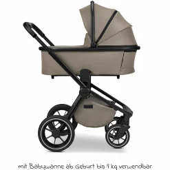 2in1 Kombi-Kinderwagen Resea + bis 22 kg mit Liegeposition, Babywanne, umsetzbare Sitzeinheit & Teleskopschieber - Mud