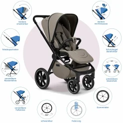 2in1 Kombi-Kinderwagen Resea + bis 22 kg mit Liegeposition, Babywanne, umsetzbare Sitzeinheit & Teleskopschieber - Mud