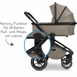 2in1 Kombi-Kinderwagen Resea + bis 22 kg mit Liegeposition, Babywanne, umsetzbare Sitzeinheit & Teleskopschieber - Mud