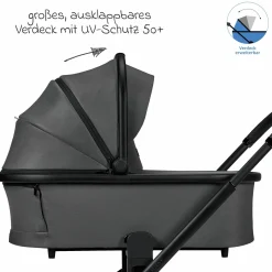 2in1 Kombi-Kinderwagen Resea + bis 22 kg mit Liegeposition, Babywanne, umsetzbare Sitzeinheit & Teleskopschieber - Anthra