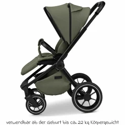 2in1 Kombi-Kinderwagen Resea + bis 22 kg mit Liegeposition, Babywanne, umsetzbare Sitzeinheit & Teleskopschieber - Moss