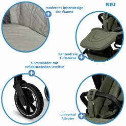 2in1 Kombi-Kinderwagen Resea + bis 22 kg mit Liegeposition, Babywanne, umsetzbare Sitzeinheit & Teleskopschieber - Moss
