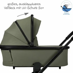 2in1 Kombi-Kinderwagen Resea + bis 22 kg mit Liegeposition, Babywanne, umsetzbare Sitzeinheit & Teleskopschieber - Moss