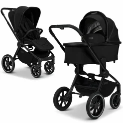 2in1 Kombi-Kinderwagen Resea + bis 22 kg mit Liegeposition, Babywanne, umsetzbare Sitzeinheit & Teleskopschieber - Onyx