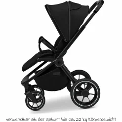 2in1 Kombi-Kinderwagen Resea + bis 22 kg mit Liegeposition, Babywanne, umsetzbare Sitzeinheit & Teleskopschieber - Onyx