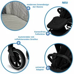 2in1 Kombi-Kinderwagen Resea + bis 22 kg mit Liegeposition, Babywanne, umsetzbare Sitzeinheit & Teleskopschieber - Onyx